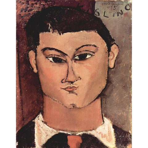 Portrait of Moise Kisling, 1915 Gold Ornate Wood Framed Art Print with Double Matting by Modigliani, Amedeo