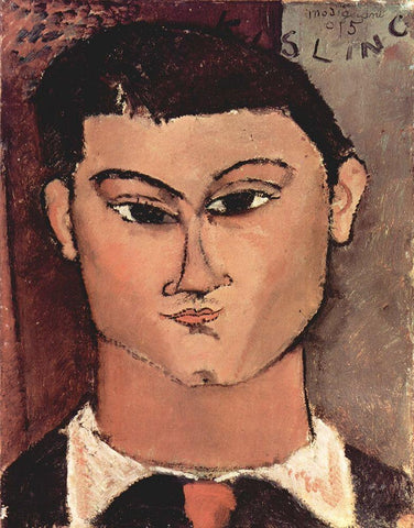 Portrait of Moise Kisling, 1915 White Modern Wood Framed Art Print with Double Matting by Modigliani, Amedeo