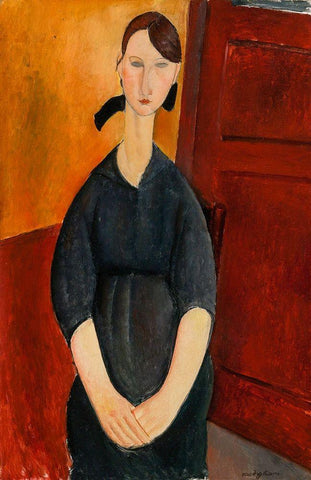 Portrait of Paulette Jourdain, 1919 Black Ornate Wood Framed Art Print with Double Matting by Modigliani, Amedeo