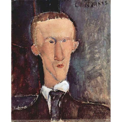 Portrait of Blaise Cendrars Black Modern Wood Framed Art Print with Double Matting by Modigliani, Amedeo