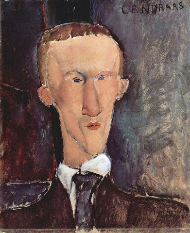 Portrait of Blaise Cendrars White Modern Wood Framed Art Print with Double Matting by Modigliani, Amedeo