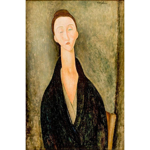 Portrait of Hanka Zborowska Black Modern Wood Framed Art Print with Double Matting by Modigliani, Amedeo