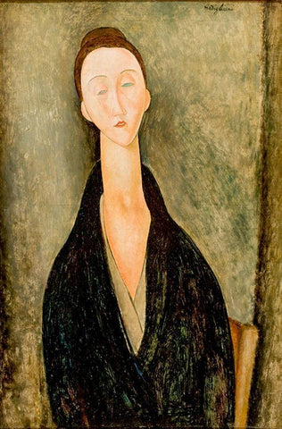 Portrait of Hanka Zborowska White Modern Wood Framed Art Print with Double Matting by Modigliani, Amedeo