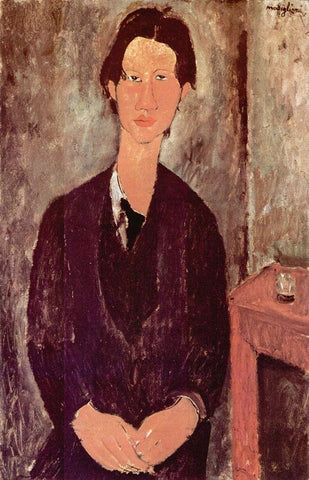 Portrait of Chaim Soutine Black Ornate Wood Framed Art Print with Double Matting by Modigliani, Amedeo