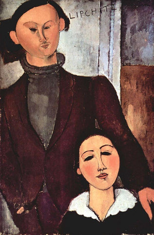 Portrait of Jacques and Berthe Lipchitz, 1916 White Modern Wood Framed Art Print with Double Matting by Modigliani, Amedeo