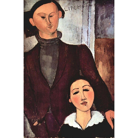 Portrait of Jacques and Berthe Lipchitz, 1916 Black Modern Wood Framed Art Print with Double Matting by Modigliani, Amedeo