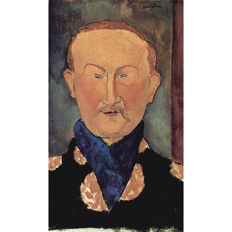 Man with blue scarf White Modern Wood Framed Art Print by Modigliani, Amedeo