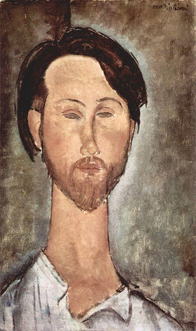 Portrait of Leopold Zborowski White Modern Wood Framed Art Print with Double Matting by Modigliani, Amedeo