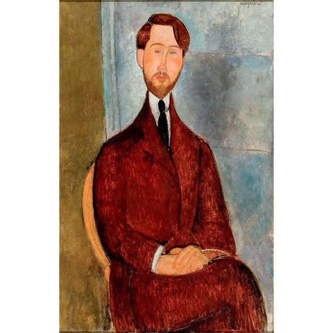 Portrait of Leopold Zborowski in red suit Black Modern Wood Framed Art Print with Double Matting by Modigliani, Amedeo