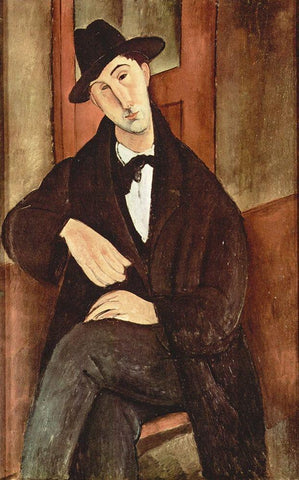 Portrait of Mario Varfogli, 1919 Black Ornate Wood Framed Art Print with Double Matting by Modigliani, Amedeo