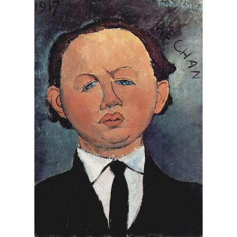 Portrait of Mechan Gold Ornate Wood Framed Art Print with Double Matting by Modigliani, Amedeo