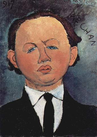 Portrait of Mechan Black Ornate Wood Framed Art Print with Double Matting by Modigliani, Amedeo