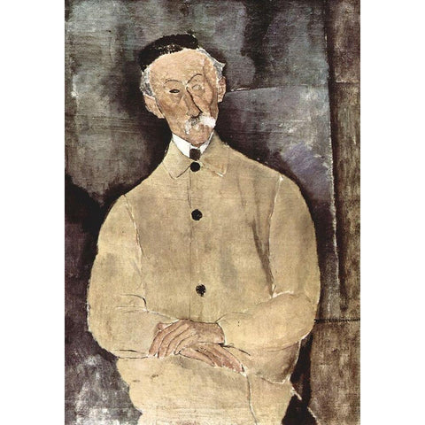 Portrait of Monsieur Lepoutre Gold Ornate Wood Framed Art Print with Double Matting by Modigliani, Amedeo