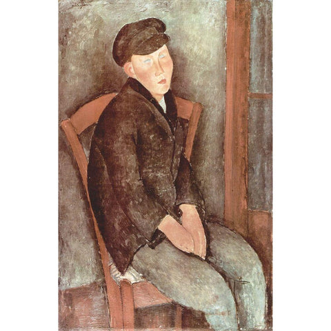 Seated boy in hat Black Modern Wood Framed Art Print with Double Matting by Modigliani, Amedeo