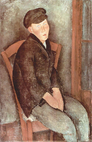 Seated boy in hat Black Ornate Wood Framed Art Print with Double Matting by Modigliani, Amedeo