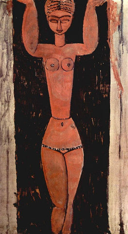 Woman in doorway Black Ornate Wood Framed Art Print with Double Matting by Modigliani, Amedeo