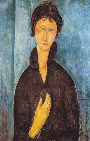 Die Frau mit blauen Augen White Modern Wood Framed Art Print with Double Matting by Modigliani, Amedeo