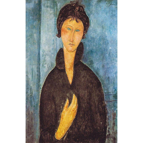 Die Frau mit blauen Augen Black Modern Wood Framed Art Print by Modigliani, Amedeo