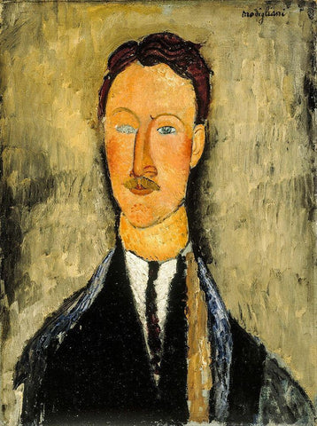 Portrait of the Artist Leopold Survage, 1918 Black Ornate Wood Framed Art Print with Double Matting by Modigliani, Amedeo