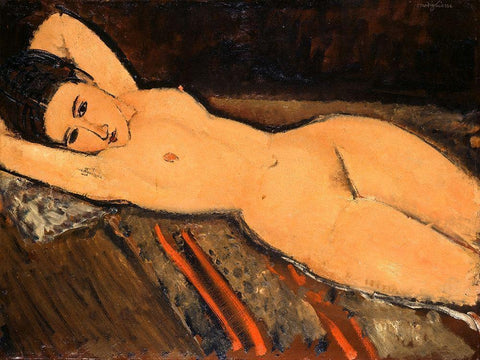 Reclining Nude (1916) White Modern Wood Framed Art Print with Double Matting by Modigliani, Amedeo