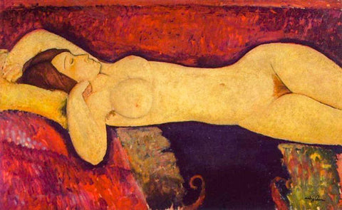 Reclining Nude (1919) White Modern Wood Framed Art Print with Double Matting by Modigliani, Amedeo