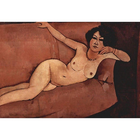 Nude on couch White Modern Wood Framed Art Print by Modigliani, Amedeo