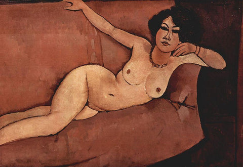 Nude on couch White Modern Wood Framed Art Print with Double Matting by Modigliani, Amedeo