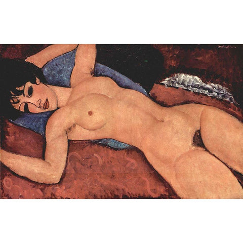 Reclining nude dark hair Gold Ornate Wood Framed Art Print with Double Matting by Modigliani, Amedeo