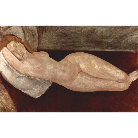 Reclining nude frontal view White Modern Wood Framed Art Print by Modigliani, Amedeo