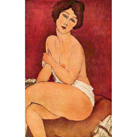 Seated nude Black Modern Wood Framed Art Print with Double Matting by Modigliani, Amedeo