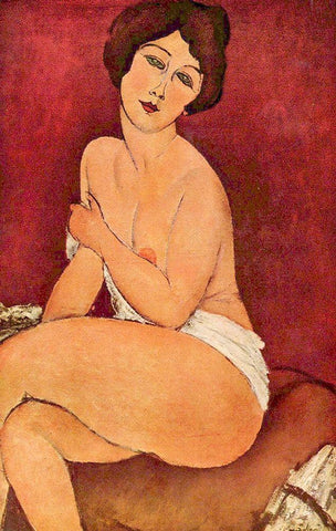 Seated nude Black Ornate Wood Framed Art Print with Double Matting by Modigliani, Amedeo