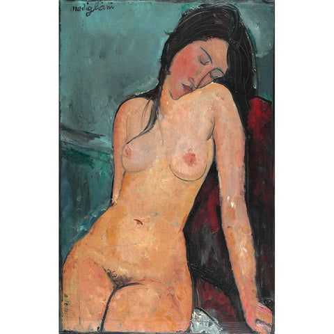 Nude with head on shoulder Gold Ornate Wood Framed Art Print with Double Matting by Modigliani, Amedeo