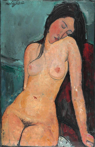 Nude with head on shoulder Black Ornate Wood Framed Art Print with Double Matting by Modigliani, Amedeo