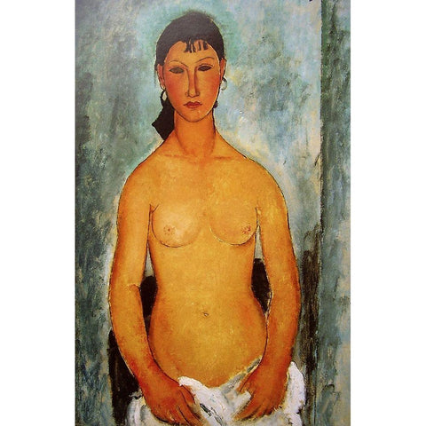 Seated nude girl Gold Ornate Wood Framed Art Print with Double Matting by Modigliani, Amedeo