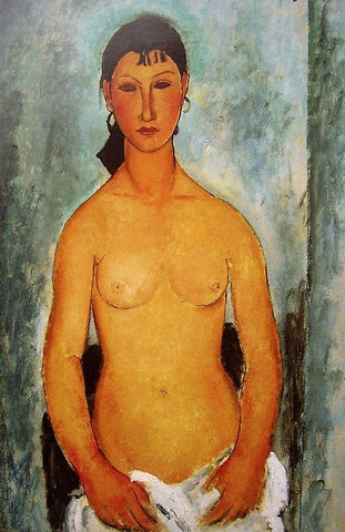 Seated nude girl White Modern Wood Framed Art Print with Double Matting by Modigliani, Amedeo