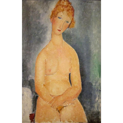 Seated Nude Gold Ornate Wood Framed Art Print with Double Matting by Modigliani, Amedeo