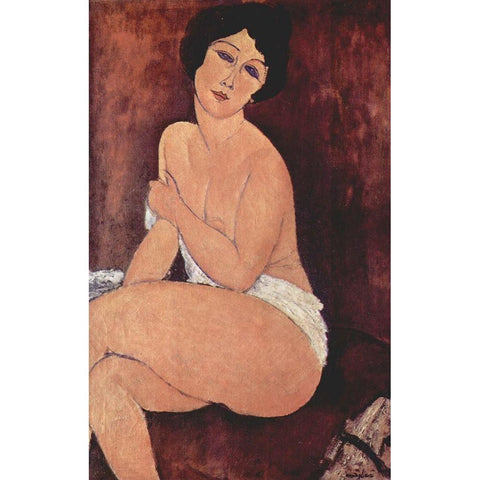 Seated girl nude Black Modern Wood Framed Art Print with Double Matting by Modigliani, Amedeo