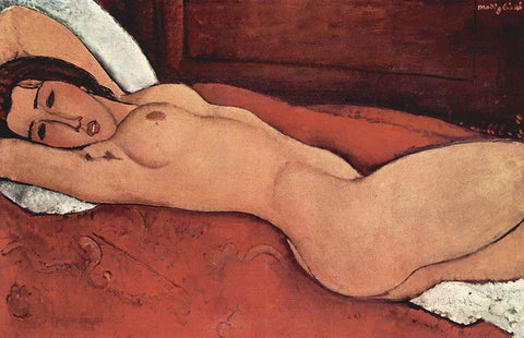 Reclining Nude from the Front Black Ornate Wood Framed Art Print with Double Matting by Modigliani, Amedeo