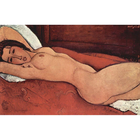 Reclining Nude from the Front Gold Ornate Wood Framed Art Print with Double Matting by Modigliani, Amedeo