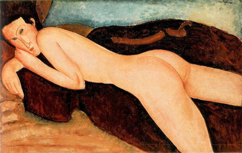 Reclining Nude from the Back White Modern Wood Framed Art Print with Double Matting by Modigliani, Amedeo