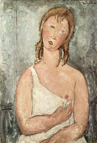 Girl in the shirt (Red-haired girl) Black Ornate Wood Framed Art Print with Double Matting by Modigliani, Amedeo