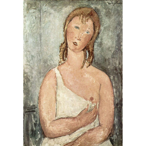 Girl in the shirt (Red-haired girl) Black Modern Wood Framed Art Print with Double Matting by Modigliani, Amedeo