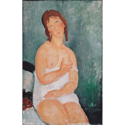 Junge Frau im Hemd Gold Ornate Wood Framed Art Print with Double Matting by Modigliani, Amedeo