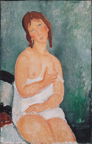 Junge Frau im Hemd White Modern Wood Framed Art Print with Double Matting by Modigliani, Amedeo