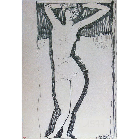 Nude Black Modern Wood Framed Art Print with Double Matting by Modigliani, Amedeo