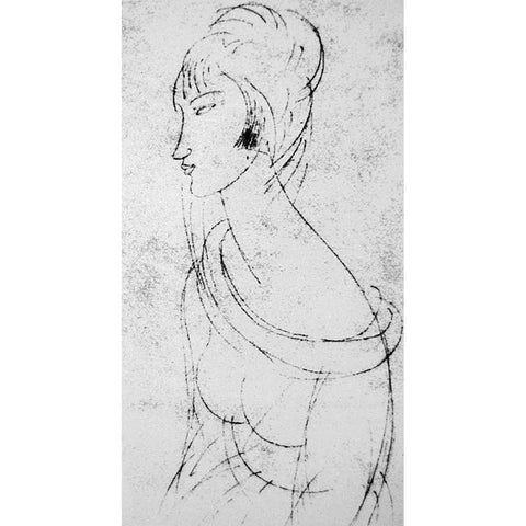 Sketch of Jeanne Gold Ornate Wood Framed Art Print with Double Matting by Modigliani, Amedeo