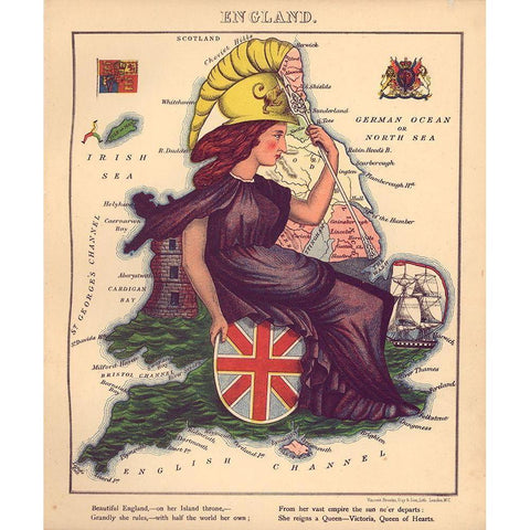 Anthropomorphic Map of England White Modern Wood Framed Art Print by Vintage Maps