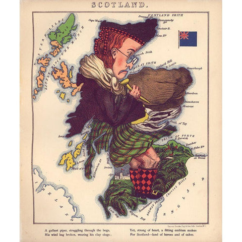 Anthropomorphic Map of Scotland Gold Ornate Wood Framed Art Print with Double Matting by Vintage Maps