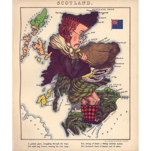 Anthropomorphic Map of Scotland Black Modern Wood Framed Art Print by Vintage Maps