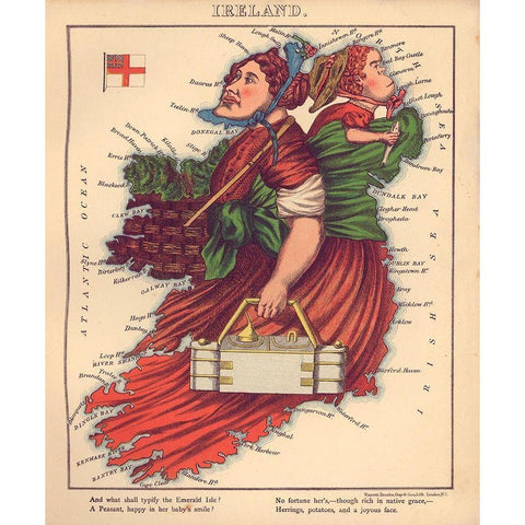 Anthropomorphic Map of Ireland Gold Ornate Wood Framed Art Print with Double Matting by Vintage Maps